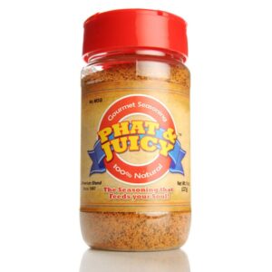 A jar of Party Bucks seasoning with a red lid.